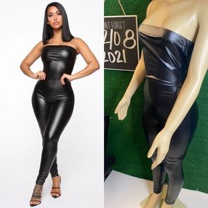 SOLD ! Fashion Nova: Black Latex Jumpsuit Size M